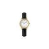 PINDOWS Women's Slim Minimalist Quartz Analog Watch Black Leather Strap Gold Tone Case Elegant Everyday Timepiece
