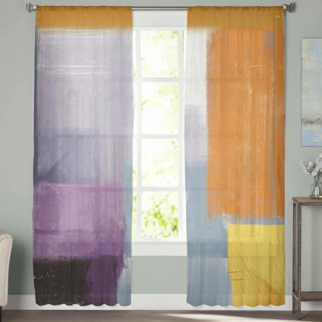 Abstrakte Ölgemälde Orange Lila Gardinen für Wohnzimmer Schlafzimmer Home Decor Küche Tüll für Fenster Voile Vorhänge