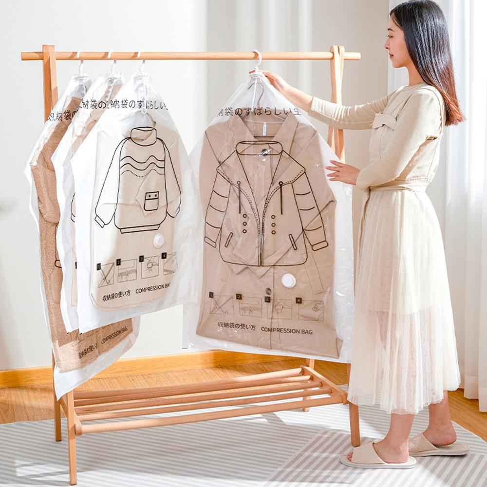 1pc Closet Hanging Organizer Vacuum Bag For Clothes Storage Bag With Hanger Space Saving Clear Seal Bags Wardrobe Compressed Bag