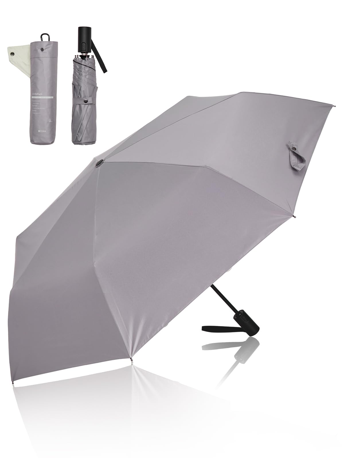 

KIZAWA Солнце и Автомат 58см Большой Карабин Складной УФ-свет Складной Полный Уровень света 5 Вода Тепло Тепло Мужской Зонт от солнца, Дождь, Открытие/Закрытие одним касанием, серый