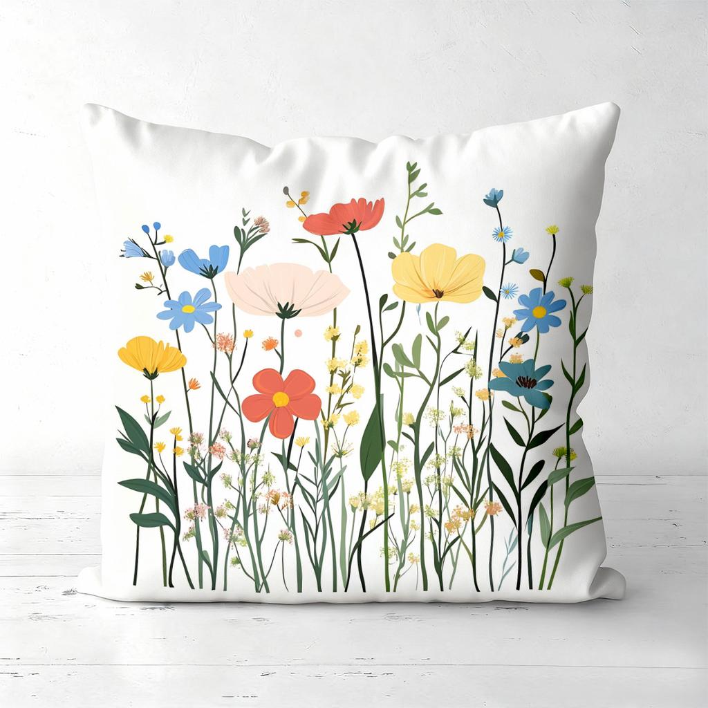 Colorful Floral Printed Square Throw Pillow Cushions Polyester Pillowcase, Sofa Decorative Cushion Cov Headboard Pillow