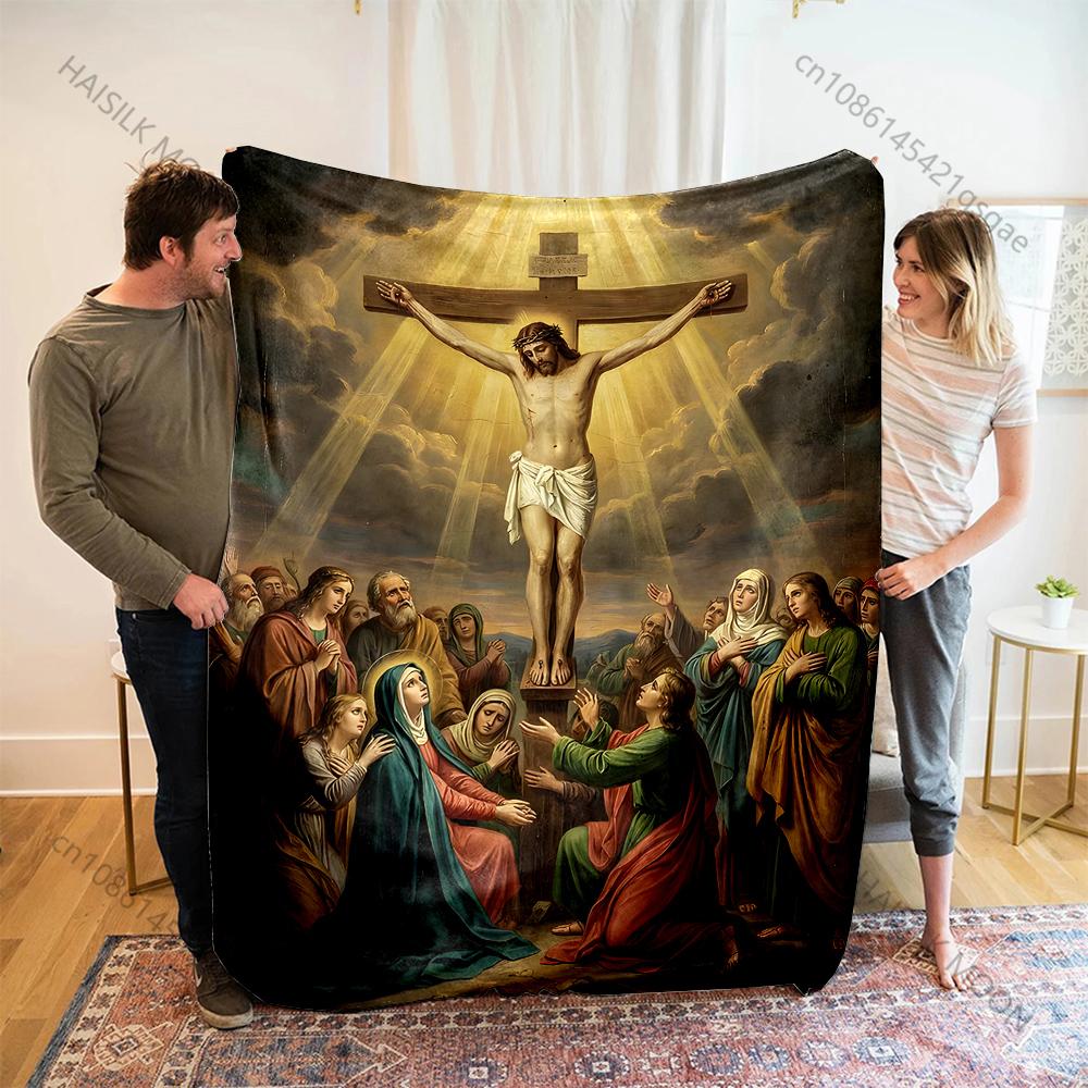 1PC Jesus crucifixion scene Print Blanket Warm Soft Fluffy Kids and Adult Sofa Bed Throw Blanket Outdoor Travel Camping RV