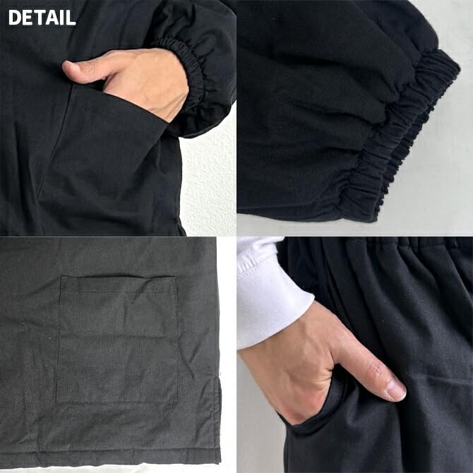 Arcade Men's Fleece-Lined Samue Kimono for Winter, Warm, Jinbei Kimono, Size M, Navy (Type B)