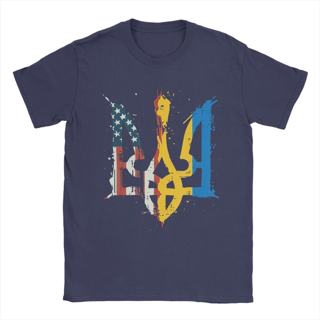 Ukraine America Flag Trident Ukrainian Tryzub TShirt Beach  Hip Hop TShirts Cotton ONeck Oversize Top Tees Y2K Retro Tshirt