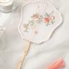 Handmade Embroidery Qipao Circular Fan Pearl Tassel Flower Shape Fan Bamboo Handle Fan  Wedding