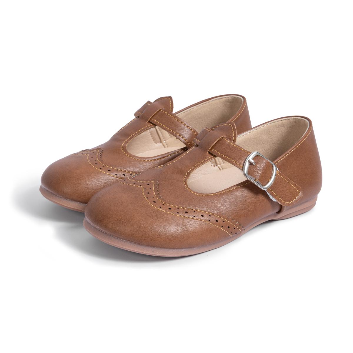 Girls T-Strap Brogue Mary Jane Flats Toddler Little Kids Single Buckle School Uniform Dress Shoes 24