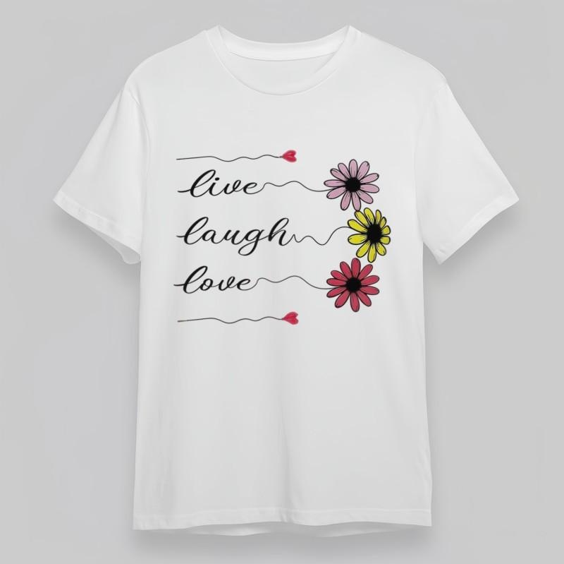 

Женская классическая футболка оверсайз Розовый Желтый Красный Цветы Живи Смейся Люби Футболка 4XL