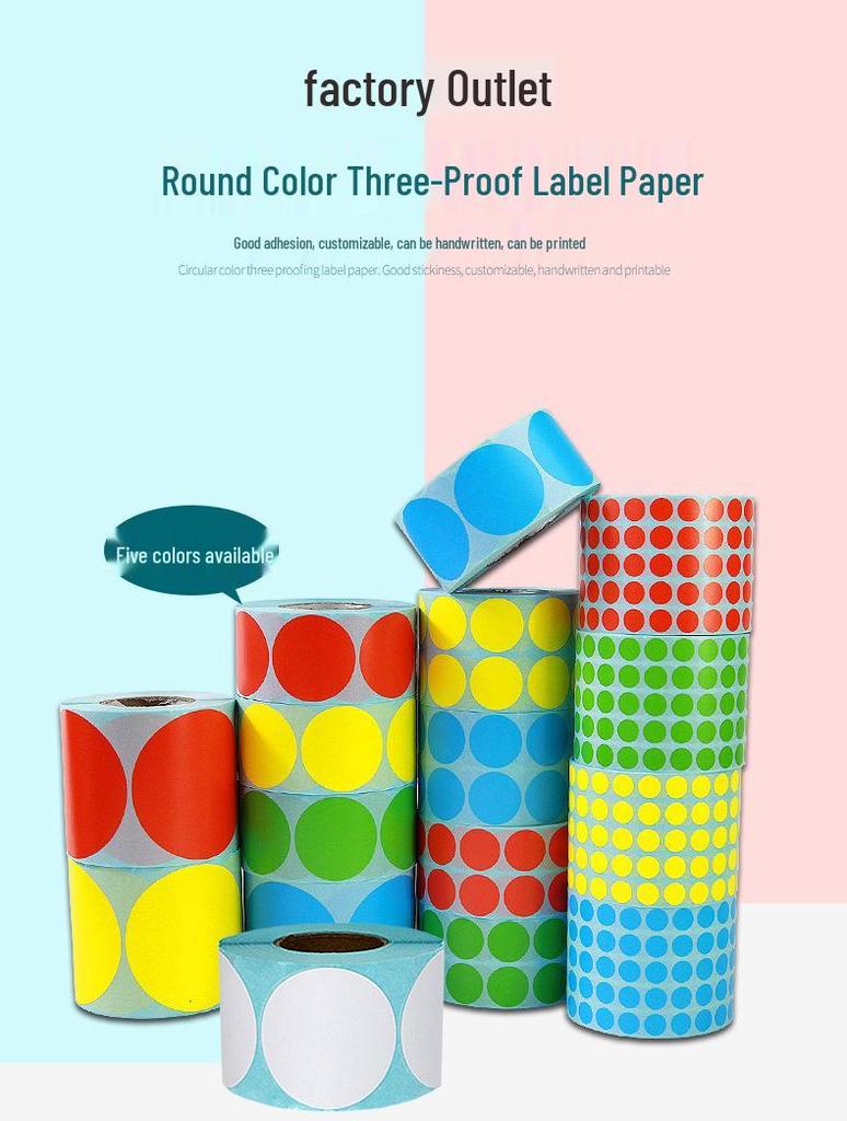 Round Waterproof Thermal Label Paper - Barcode Printer Adhesive Stickers