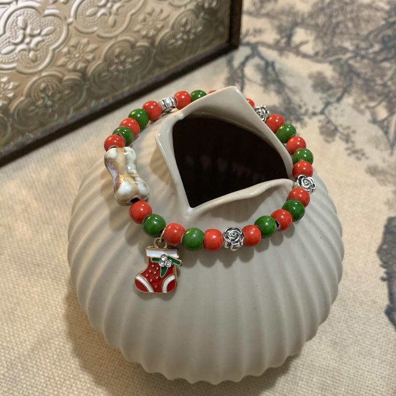 European & American Christmas Stocking Beaded Ceramic Bracelet - Sweet Holiday Jewelry Gift for Women