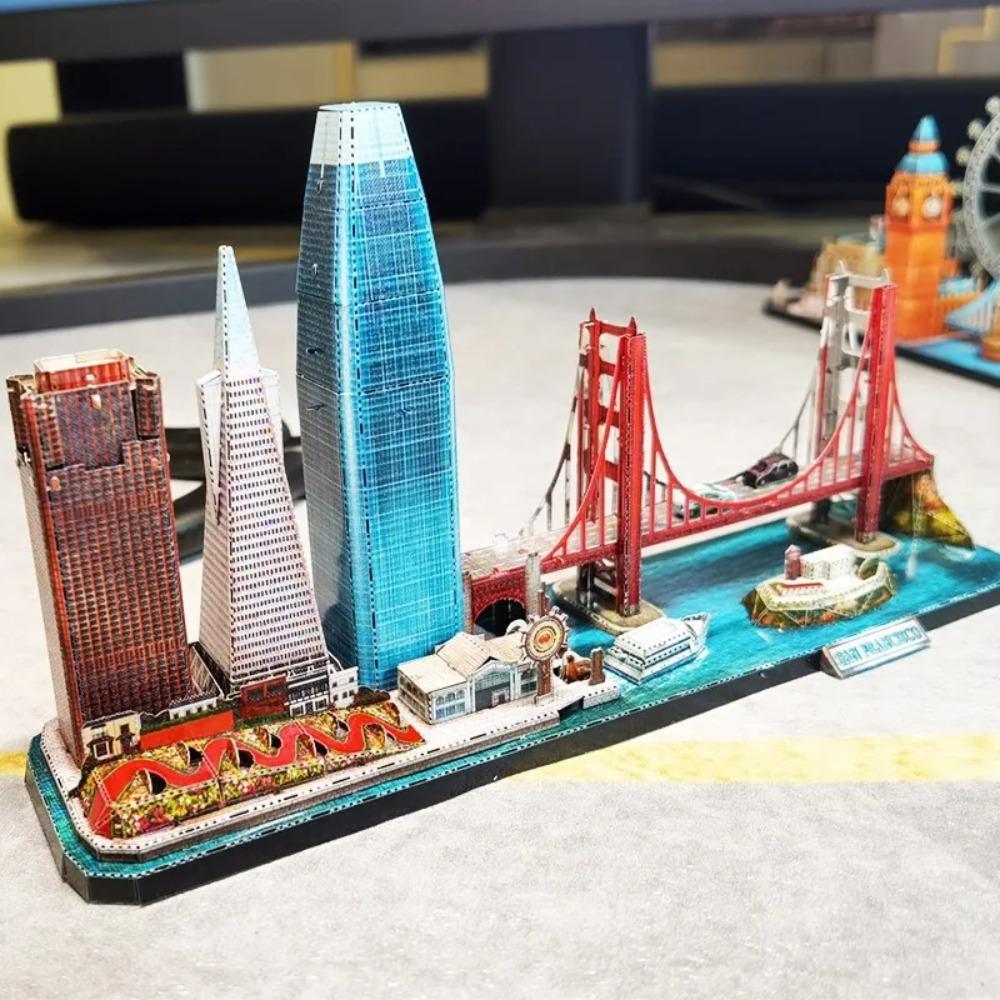 World Style City Skyline Architecture Street View 3D Metal Puzzle Paris Venice San Francisco Shanghai DIY Assembled Model Kits