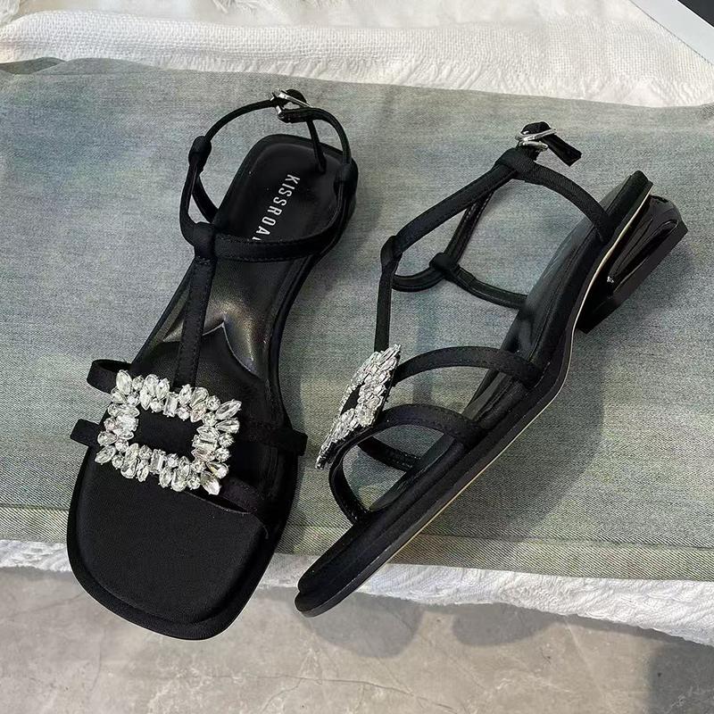 

Crystal Flats Women Sandals Summer Casual Dress Shoes Woman Slippers New 2025 Designer Slides Walking Sandalias De Mujer 40 чёрный