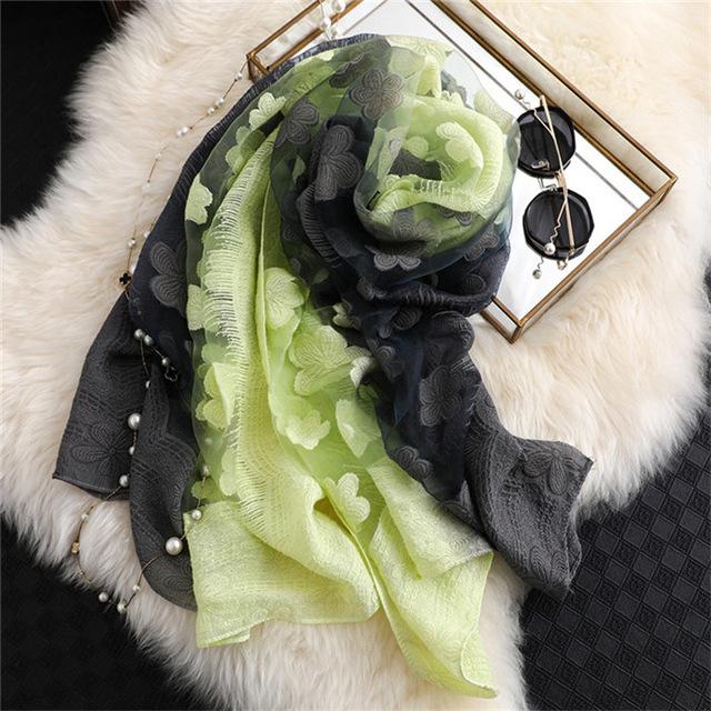 Double-Color Matching Women Scarf 70*190 Cm Female Fashion Cut Flower Hollow Petal Imitation Silk Wool Scarf Versatile Scarf