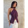 Purple Halter Mesh Ruffled Off Shoulder Sleeveless Sexy Women Casual Top