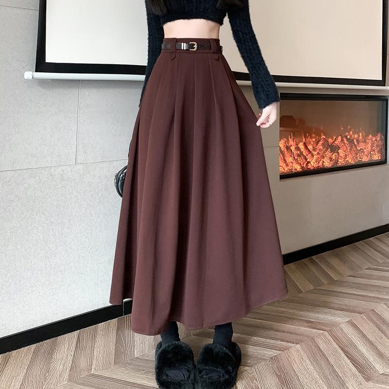 New Autumn Clothing Style High-waisted Tweed Large Sway A-line Covers Hips and Makes You Look Slim and Long Skirt Pleated Skirt for Women