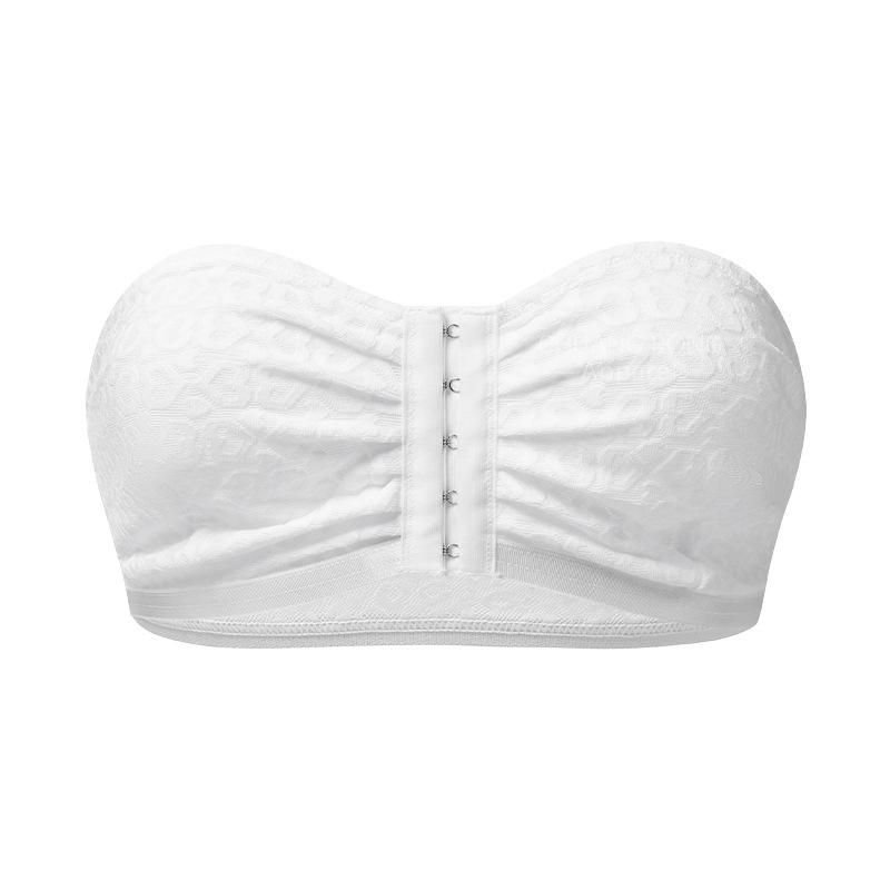 

Front buckle strapless underwear women s big breasts show small chest wrapping non-slip gathering summer lace tube top cover bra S белый