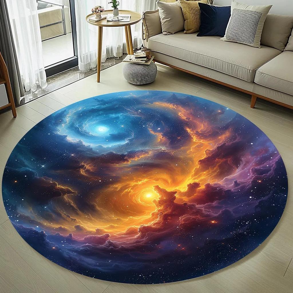 Crescent Stars Moon Rug Round Carpet Non-Slip Floor Mat for Living Room Bedroom Circle Rugs Machine Washable Round Carpet Decor