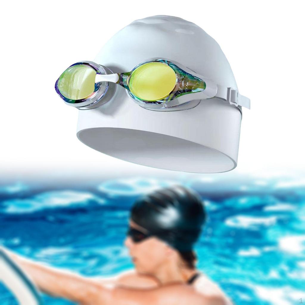 Swim Goggles & Cap Set Clear Vision Compact No Leakage Swimming Glasses violet