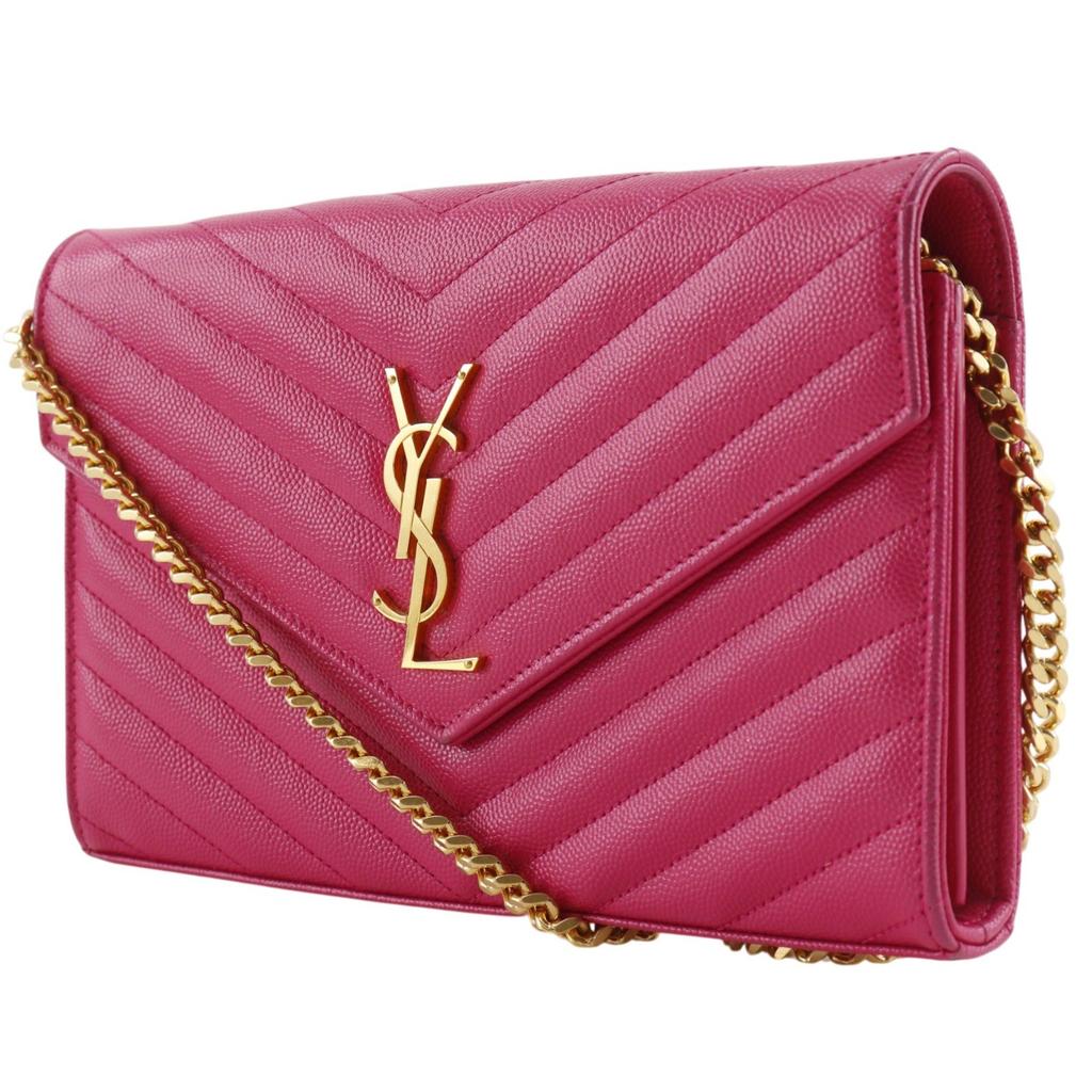 Saint Laurent ChainShoulder Chain Wallet Quilting Pink Leather Women Used