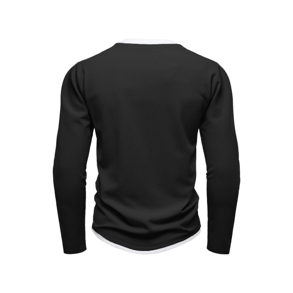 Men's Knit Fake Two-piece Double Collar Long Sleeve T-shirts, Casual Versatile Tops