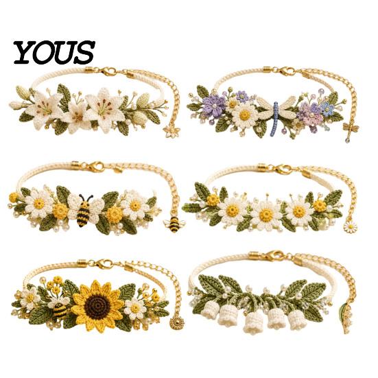 Handmade Accessory DIY Kit Crochet Bracelet Kit, Flower Craft Set with Beads, Yarn And Beads Floral Making for Beginners, Gift Beginners