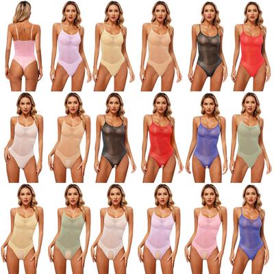 Body Feminino Transparente Design de Alça Brilhante Alça Ajustável Elástico Decote Alto Peça Única Lingerie
