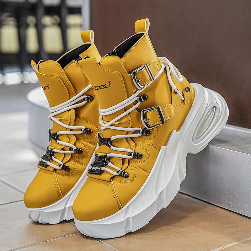 Thick-soled high-top men's shoes, super-hot ruffian handsome fried street heightening Martin boots, men's niche flow locomotive boots