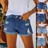 Jean slim extensible uni pour femme, short en denim vieilli