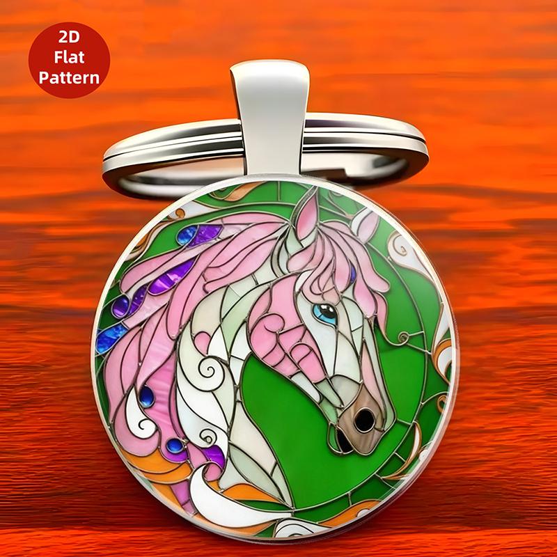 Retro Zodiac Horse Pattern Zinc Alloy Circular Keychain Car Backpack Hangings Decoration