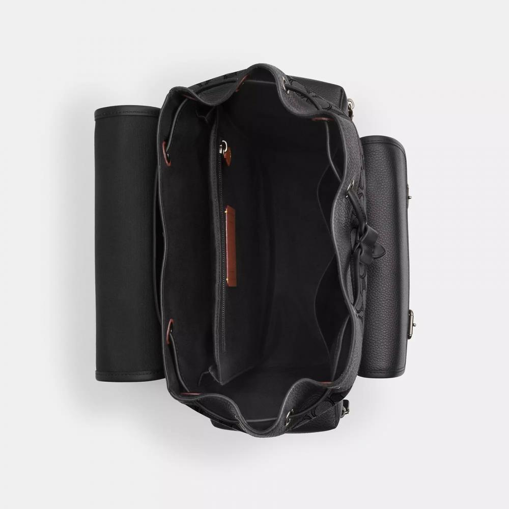 Coach SprInt Backpack In Signature Jacquard Silver Charcoal Black