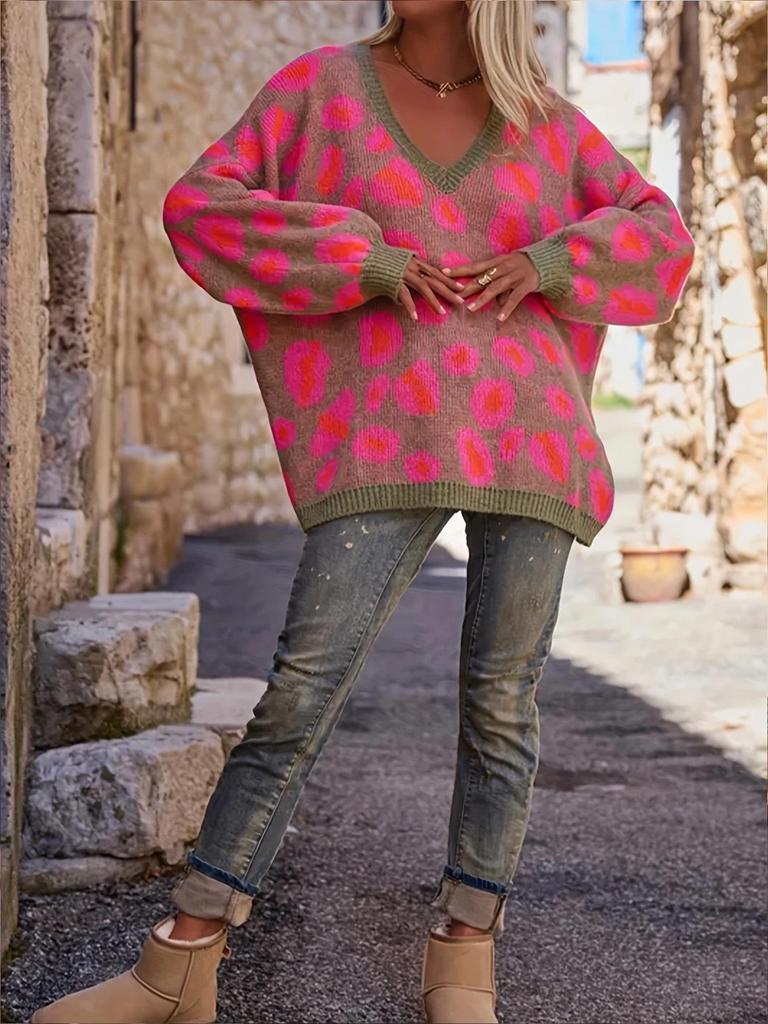 2024 Loose Knit Pullover Sweater with Irregular Coffee Pattern