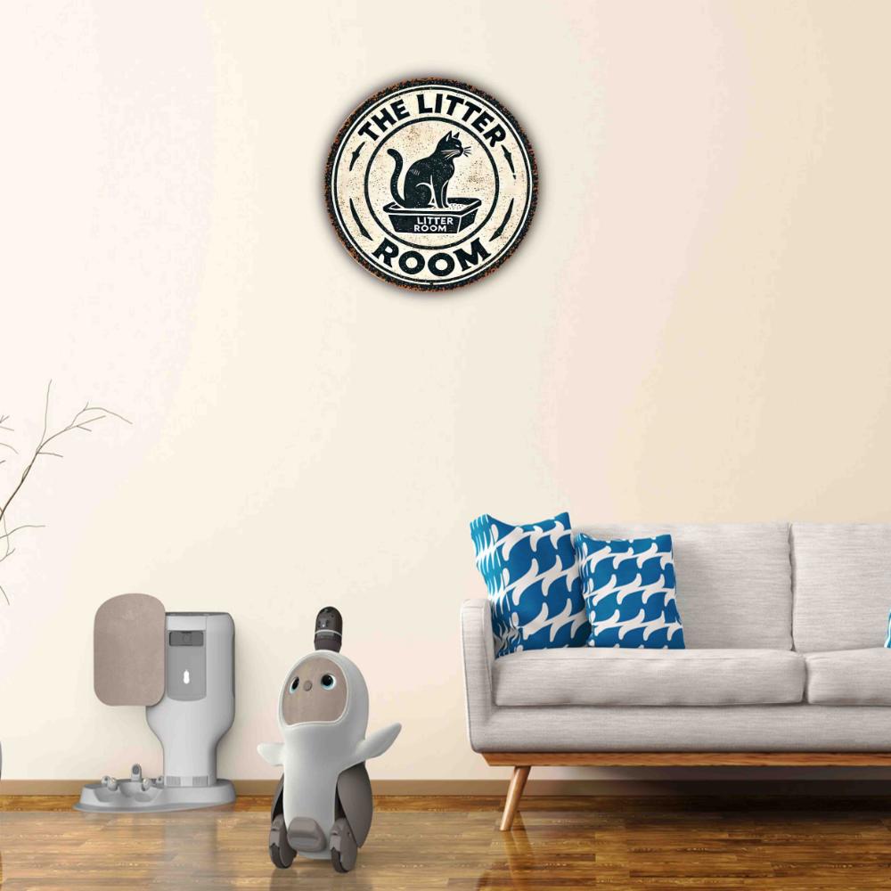 Vintage "The Litter Room" Aluminum Sign - Pack of 1 - Cat Themed Metal Wall Decor for Home, Bar or Farmhouse