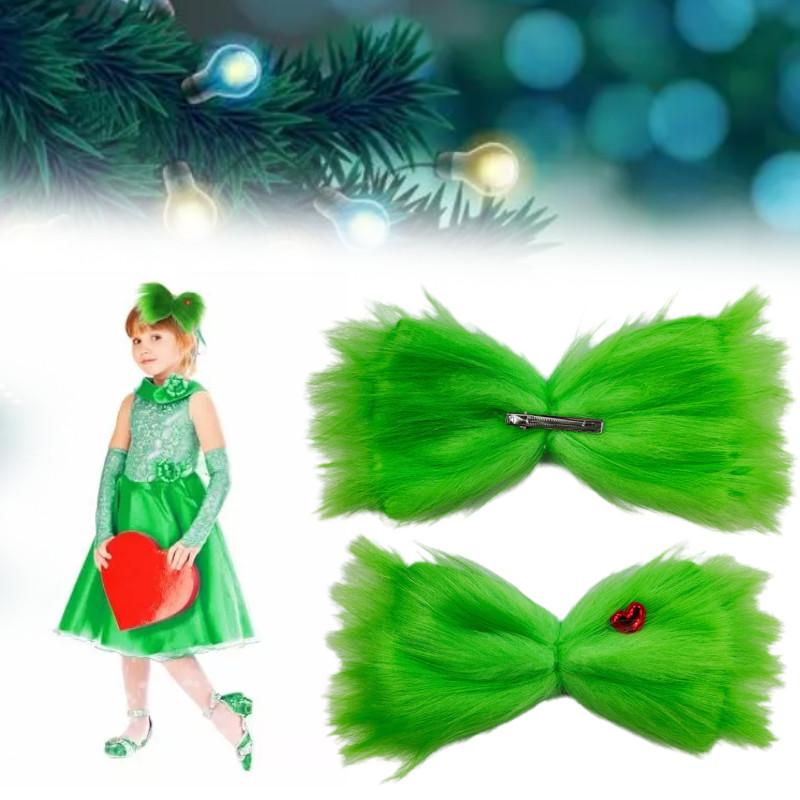 Green Large Furry Hair Bow Christmas Hair Clip Women Girl Costume Party