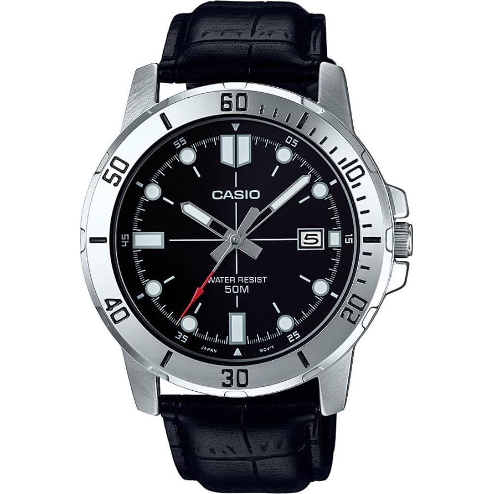 Casio Enticer MTP-VD01L-1EVU Silver Leather Japanese Quartz Watch 50m Water Resistant Fashion Timepiece