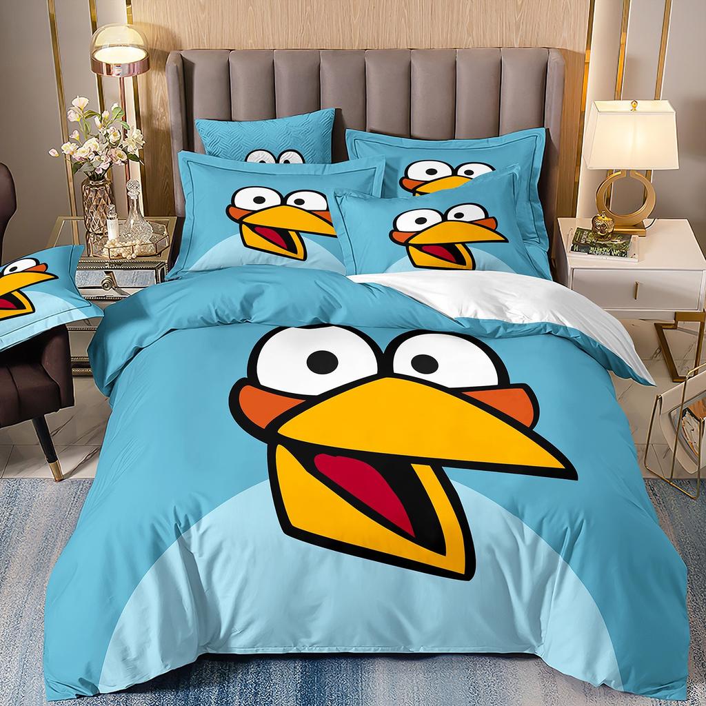 Exquisite 3D Red Birds Chuck Wallpaper Game Digital Printing Bedding Set Duvet Cover Comforter Bed Youth Kids Girl Boys Gift