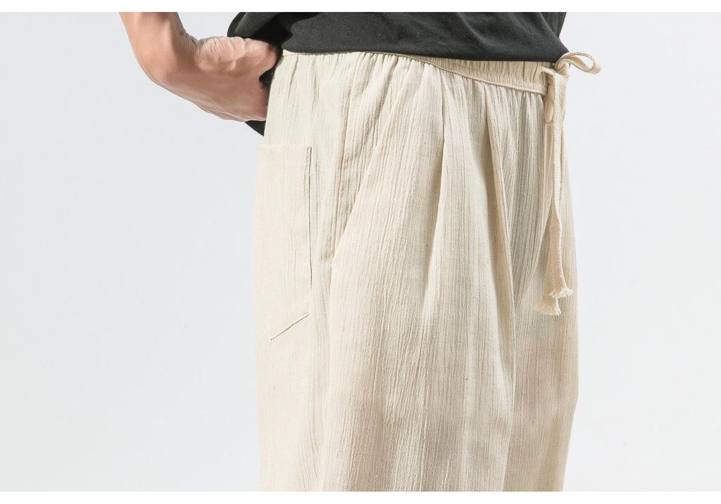 2024 Plus Size Men's Cotton Linen Harem Jogger Pants - Chinese & Japanese Style Lantern Design