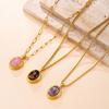 Retro Oval Dove Egg Natural Stone Stainless Steel Necklace for Women
