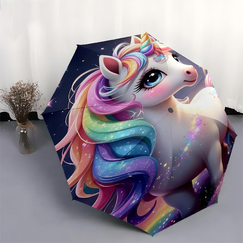 1pc Unicorn FantasyOpen/Close Umbrella-Windproof, Compact Travel Umbrella, Sturdy 8-Rib Shaft, Outdoor Accessory, 1121