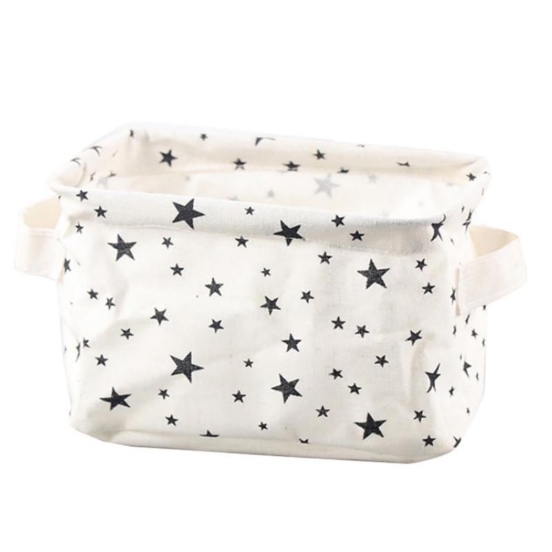 Cotton Linen Desktop Storage Basket Sundries Storage Box with Handle Linen Desk Container