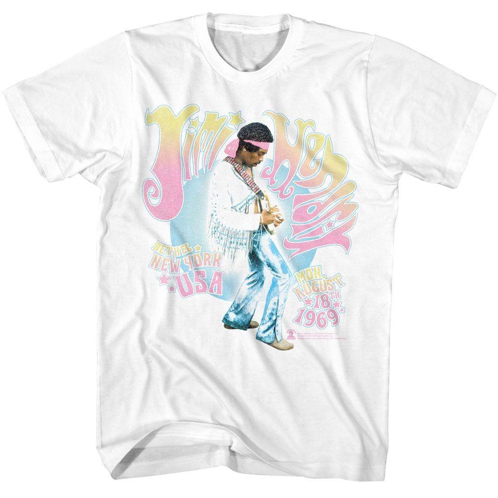Jimi Hendrix Bethel NY 1969 White Music T-shirt Tops Tees Men's Women's Unisex