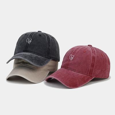 Punk Gothic Double Heart Embroidery Baseball Cap For Men Women Washed Cotton Snapback Sun Hats Outdoor Sports Hip Hop Hat