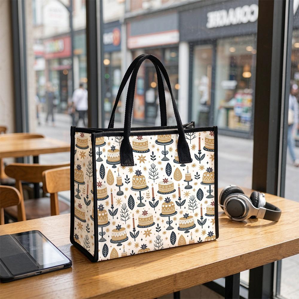 Cute Cake Pattern Tote Bag Casual Reusable Shopping Handbag for Daily Use