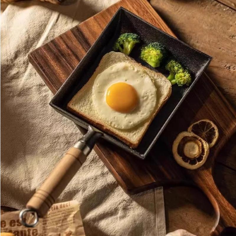 1Pc Cast Iron Pan Frying Tamagoyaki Omelette Black Non Stick Pan Fry Egg Pancake Kitchen Pot Cover Gas Cooker Induction