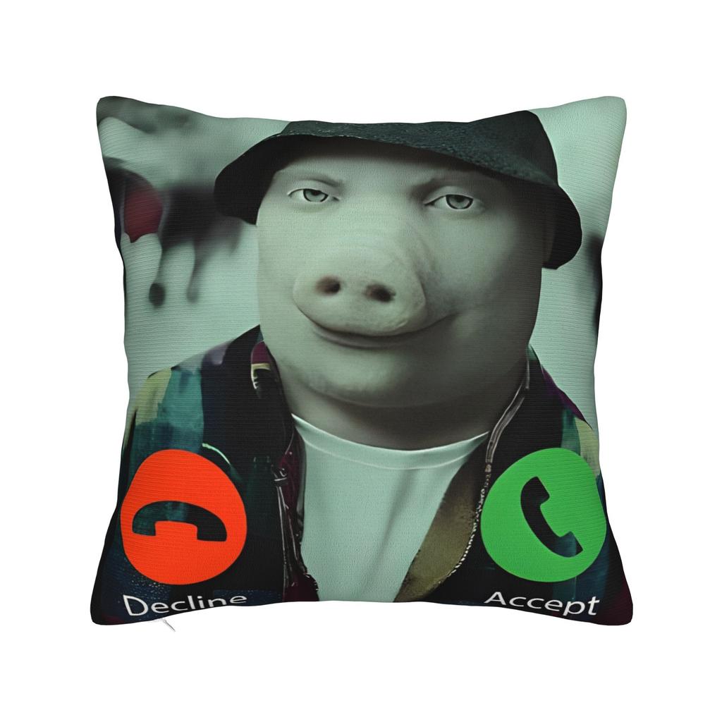 John Pork Calling Square Pillow Covers Polyester Living Room Cushion Case Funny Decor Throw Pillow Case 45*45