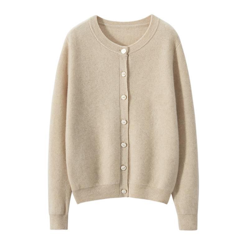Women's Cashmere Knit Cardigan: Long Sleeve, Round Neck, Loose Fit, Single-Breasted, Thick & Warm Sweater