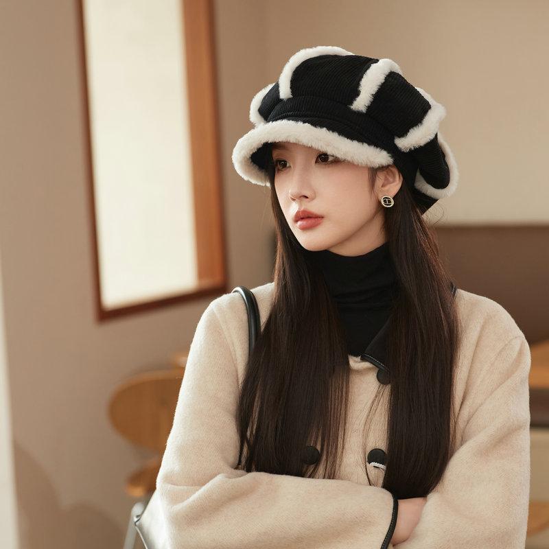 

Уютный вельветовый берет с плюшевой подкладкой для женщин - модная восьмиугольная кепка, не растягивается, ручная стирка/химчистка one size чёрный