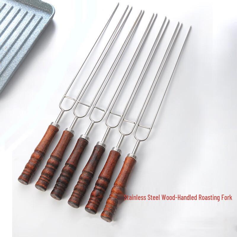 OEING Stainless Steel BBQ Skewers with Wooden Handles (5-Pack)