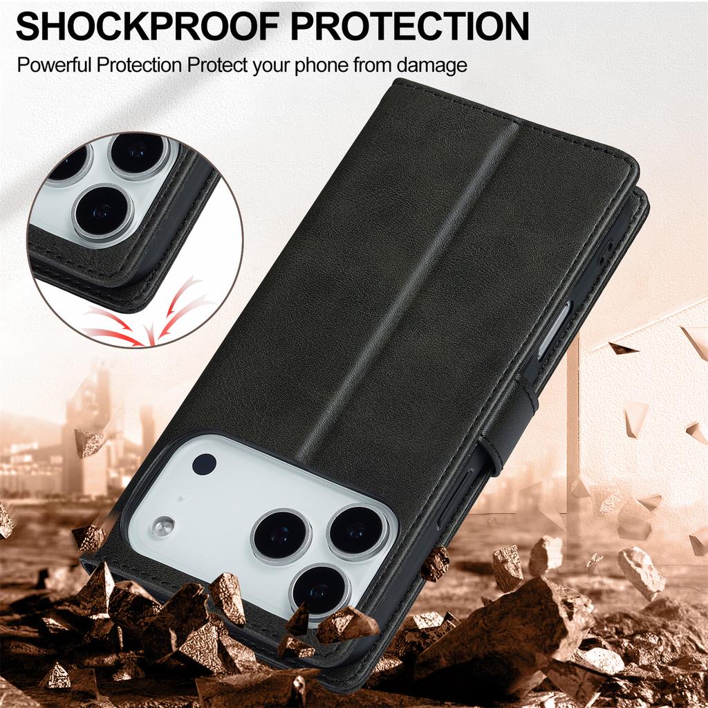 LC.IMEEKE For iPhone 17 Pro Case Calf Texture PU Leather Stand Wallet Phone Cover