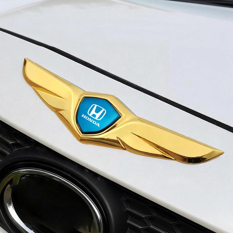 BXK3 Fashion Wing Shape Zinc Alloy Sticker Car Metal Chromed Emblem Badge Sticker For Honda Civic Fit Jazz Accord Pilot CRV Odyssey