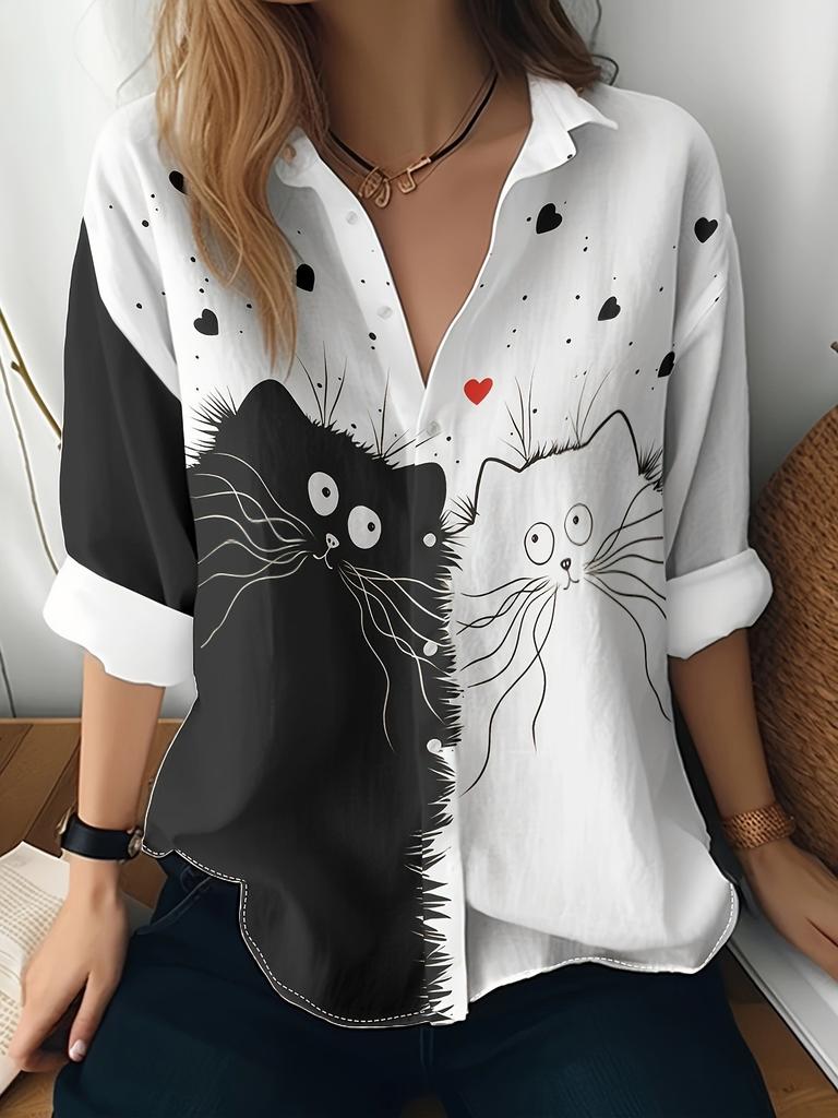 1116 Neues Damen Langarmshirt Sommer Europäischer und Amerikanischer Trend 1D Bedrucktes Hemd