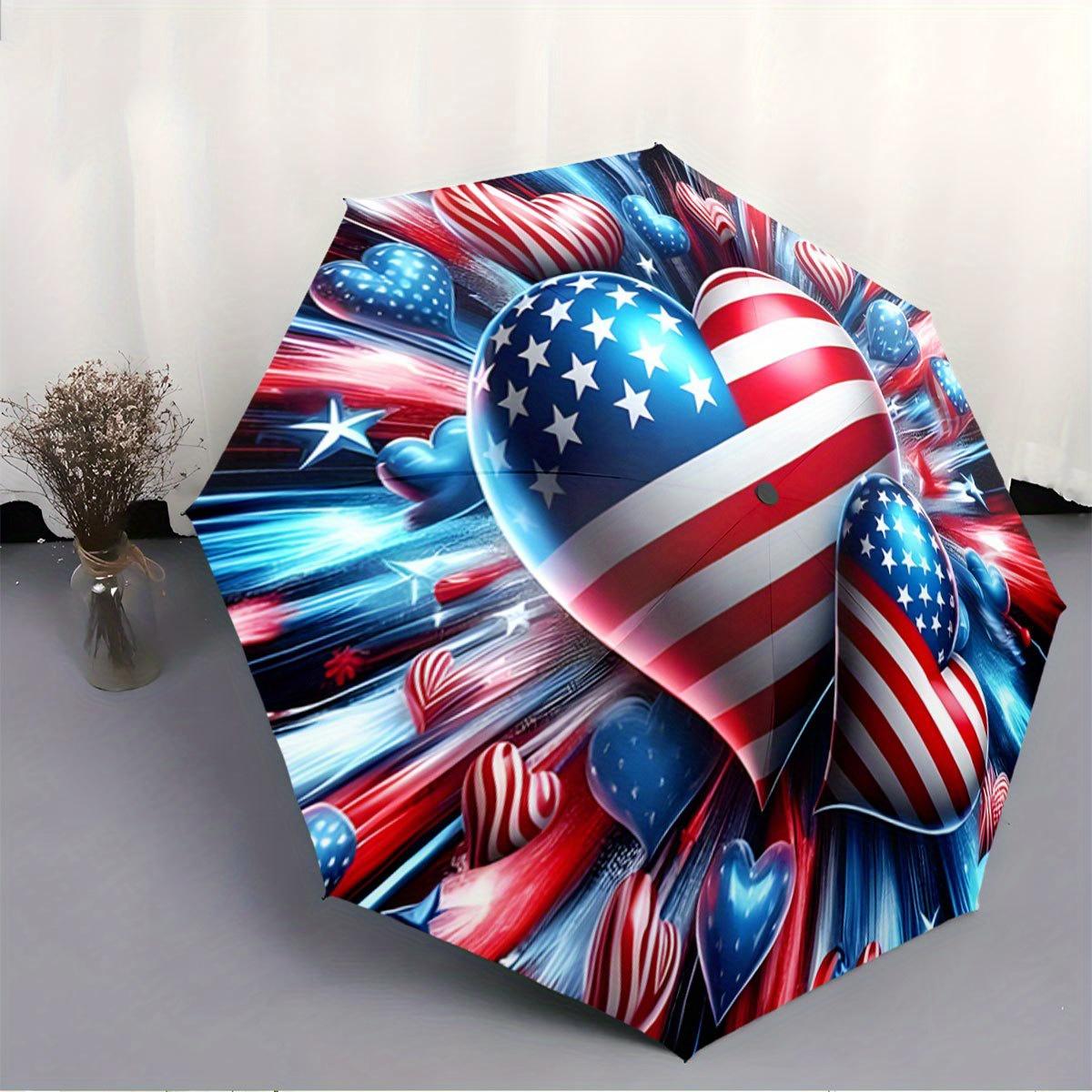 

Folding umbrella American flag hearts with dynamic streaks Creative portable folding umbrella, suitable for all holiday gifts Iron&8K